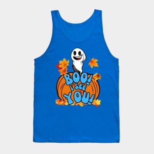 Cute Fall Halloween ghost and pumpkin boo! I see you! Tank Top